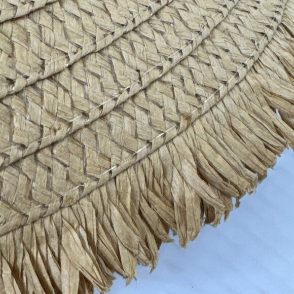 Fashion Hat Woven Sun Hat Fringed Grosgrain Ribbon Band NWT Tan Black 9034 - Picture 10 of 15